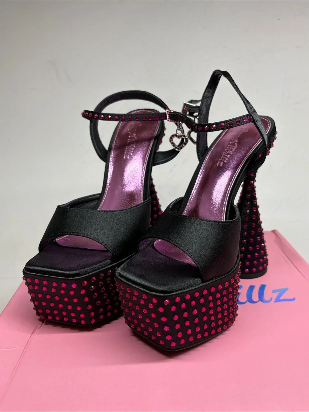 Sugar Thrillz Black Platform Heels with Pink Stud Detailing